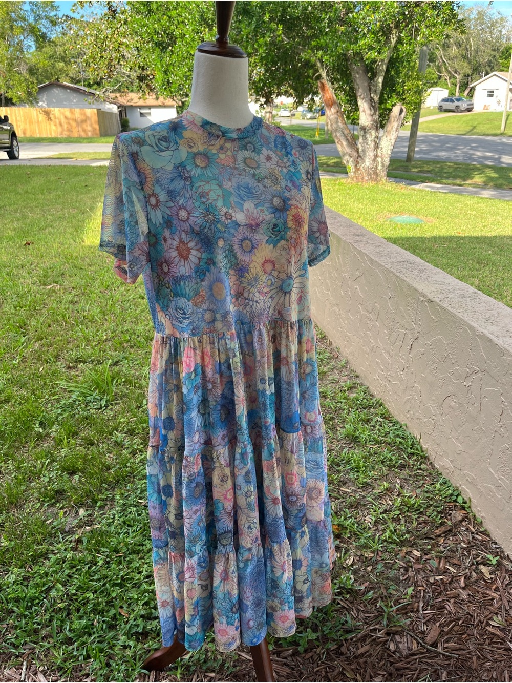 Johnny Was mesh tiered slip dress